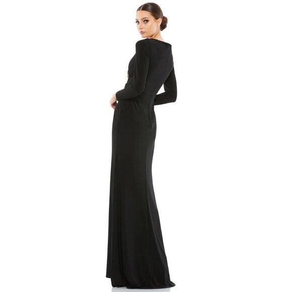 MAC DUGGAL Faux Wrap Long Sleeve Gown W/ Applique Detail in Black Size US 6 - Picture 2 of 9